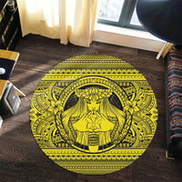 Hawaiian Map Madame Pele Kanaka Plumeria Polynesian Round Carpet Yellow AH - Polynesian Pride