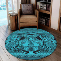 Hawaiian Map Madame Pele Mauna Kea Plumeria Polynesian Round Carpet Blue AH - Polynesian Pride