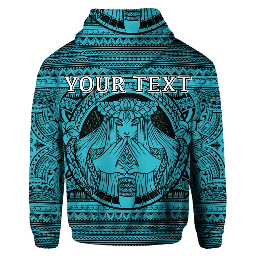 Custom Hawaiian Map Madame Pele Mauna Kea Plumeria Polynesian Hoodie Blue - Polynesian Pride
