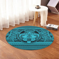 Hawaiian Map Madame Pele Mauna Kea Plumeria Polynesian Round Carpet Blue AH - Polynesian Pride