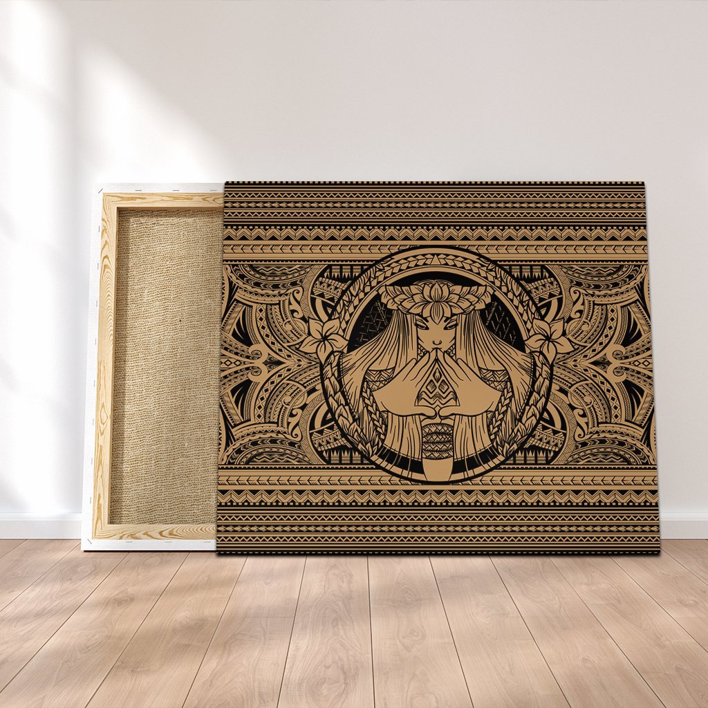 Hawaiian Map Madame Pele Mauna Kea Plumeria Polynesian Canvas Gold AH Canvas Poly-cotton - Polynesian Pride