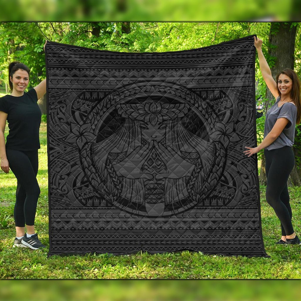 Hawaiian Map Madame Pele Mauna Kea Plumeria Polynesian Premium Quilts Gray AH Black - Polynesian Pride