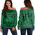 Hawaiian Map Madame Pele Mauna Kea Plumeria Polynesian Women's Off Shoulder Sweater Green AH Black - Polynesian Pride