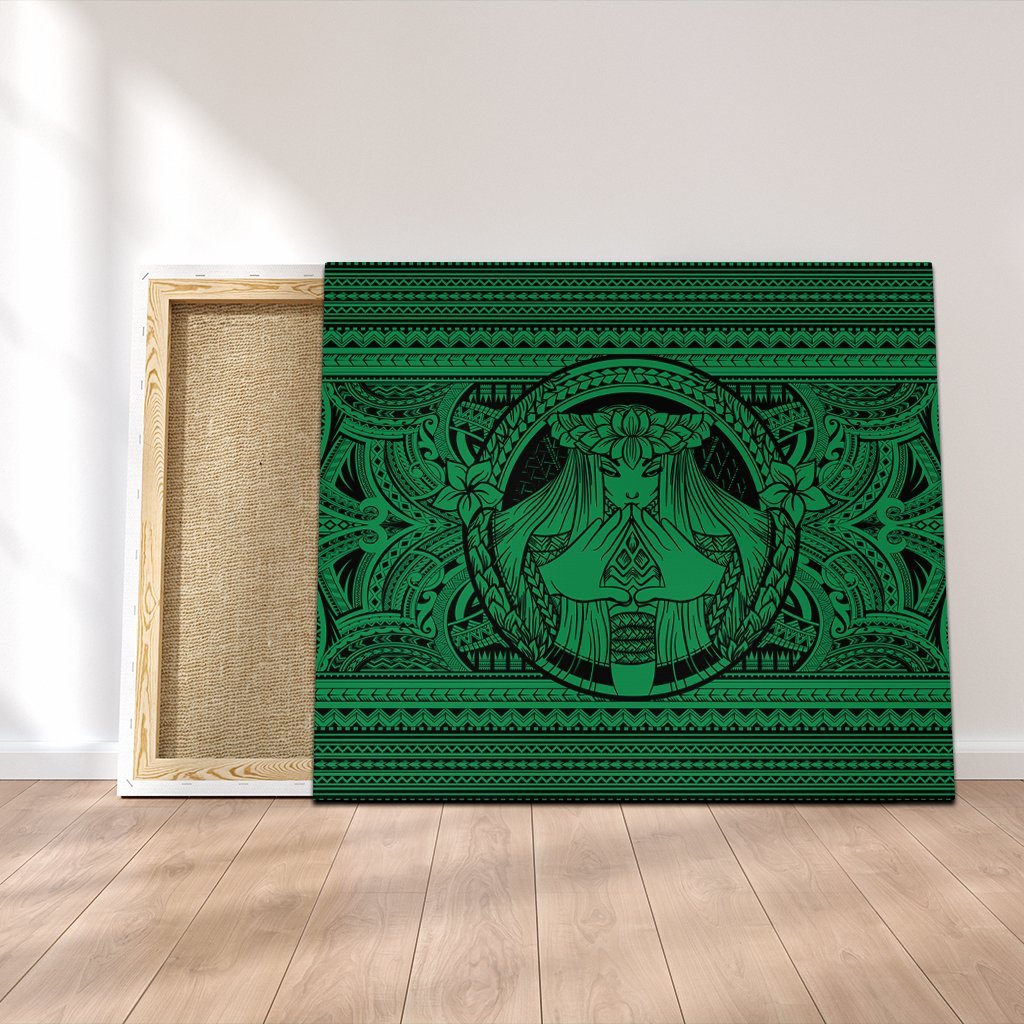 Hawaiian Map Madame Pele Mauna Kea Plumeria Polynesian Canvas Green AH Canvas Poly-cotton - Polynesian Pride
