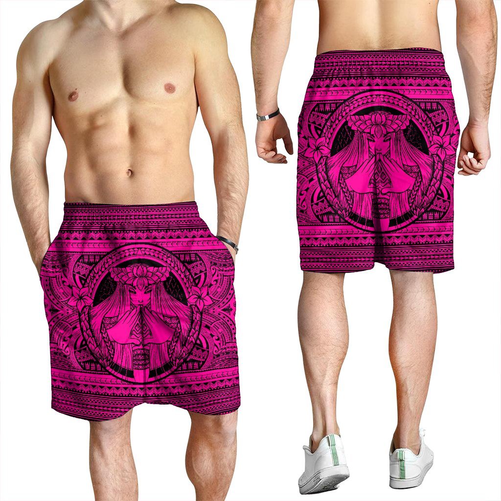 Hawaiian Map Madame Pele Mauna Kea Plumeria Polynesian Men's Shorts Pink AH - Polynesian Pride