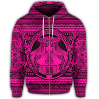 Hawaiian Map Madame Pele Mauna Kea Plumeria Polynesian Zip Hoodie Pink - Polynesian Pride