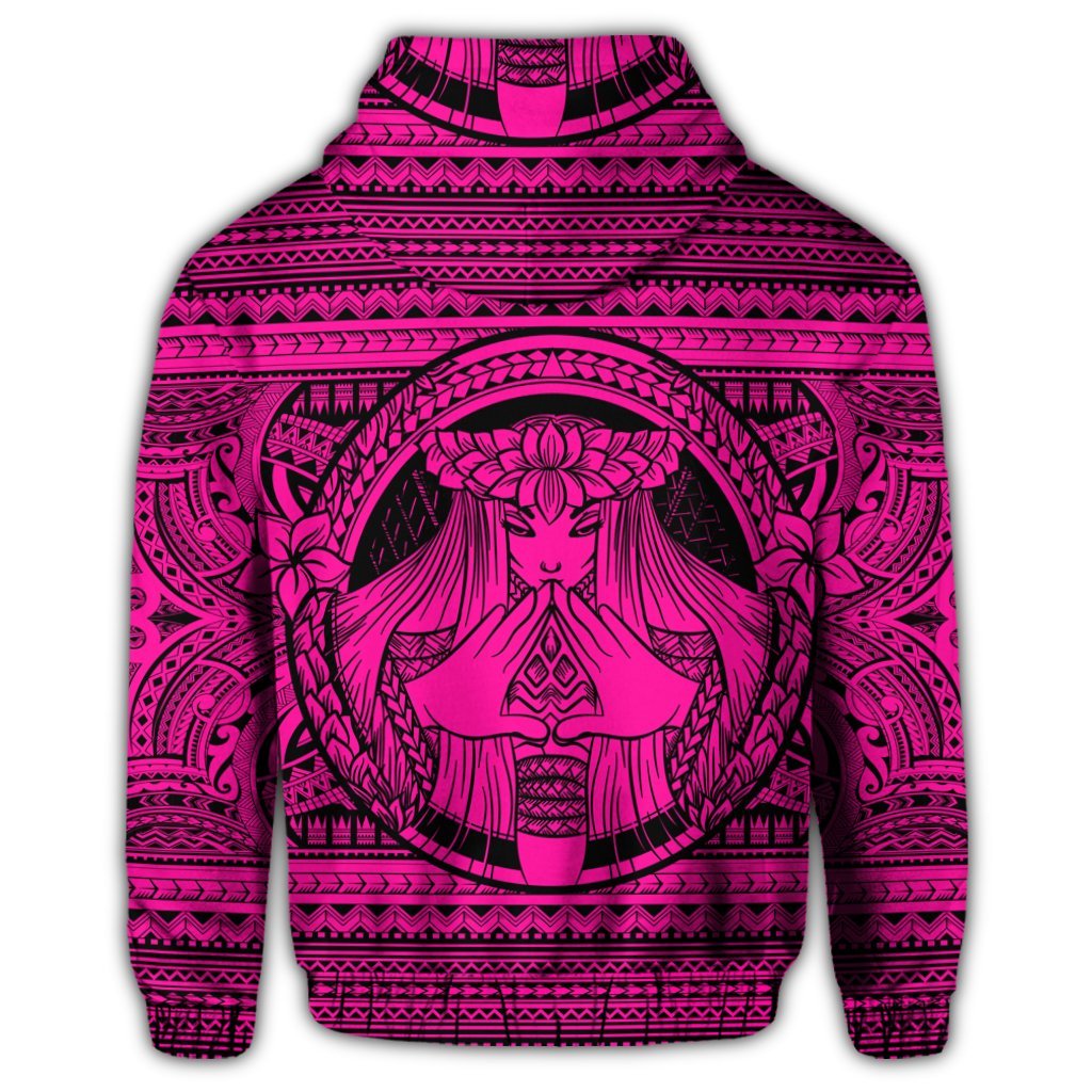 Hawaiian Map Madame Pele Mauna Kea Plumeria Polynesian Zip Hoodie Pink - Polynesian Pride