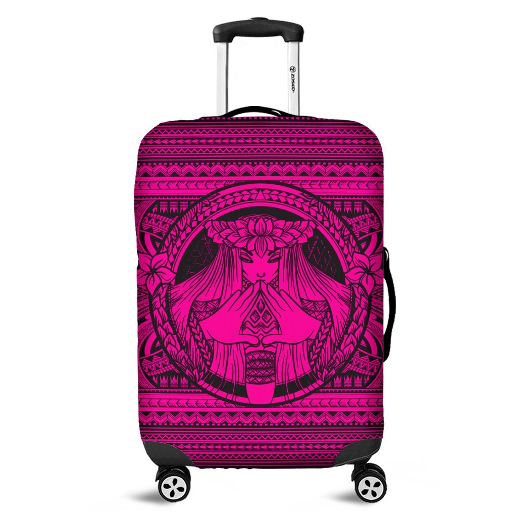 Hawaiian Map Madame Pele Mauna Kea Plumeria Polynesian Luggage Covers Pink AH Black - Polynesian Pride