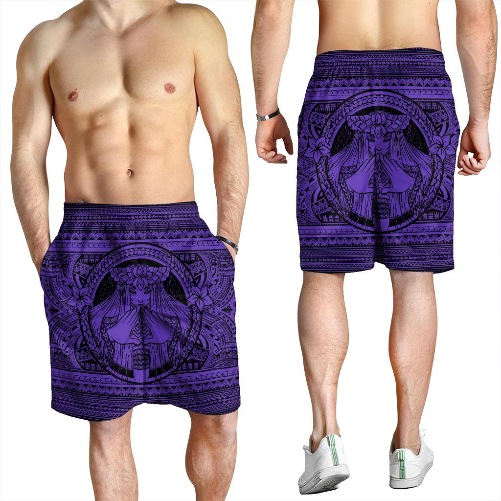 Hawaiian Map Madame Pele Mauna Kea Plumeria Polynesian Men's Shorts Purple AH - Polynesian Pride