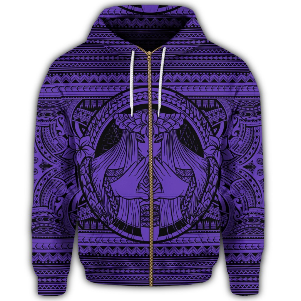 Hawaiian Map Madame Pele Mauna Kea Plumeria Polynesian Zip Hoodie Purple - Polynesian Pride