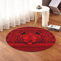 Hawaiian Map Madame Pele Mauna Kea Plumeria Polynesian Round Carpet Red AH - Polynesian Pride