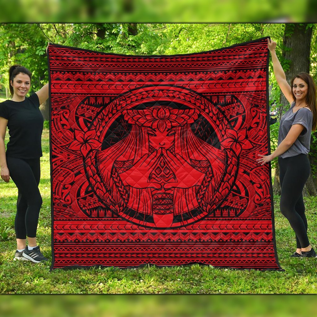 Hawaiian Map Madame Pele Mauna Kea Plumeria Polynesian Premium Quilts Red AH Black - Polynesian Pride