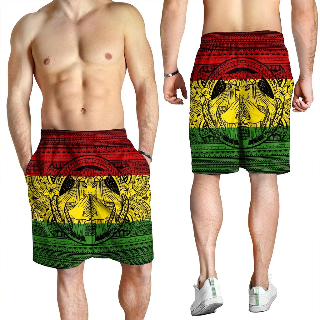 Hawaiian Map Madame Pele Mauna Kea Plumeria Polynesian Men's Shorts Reggae AH - Polynesian Pride