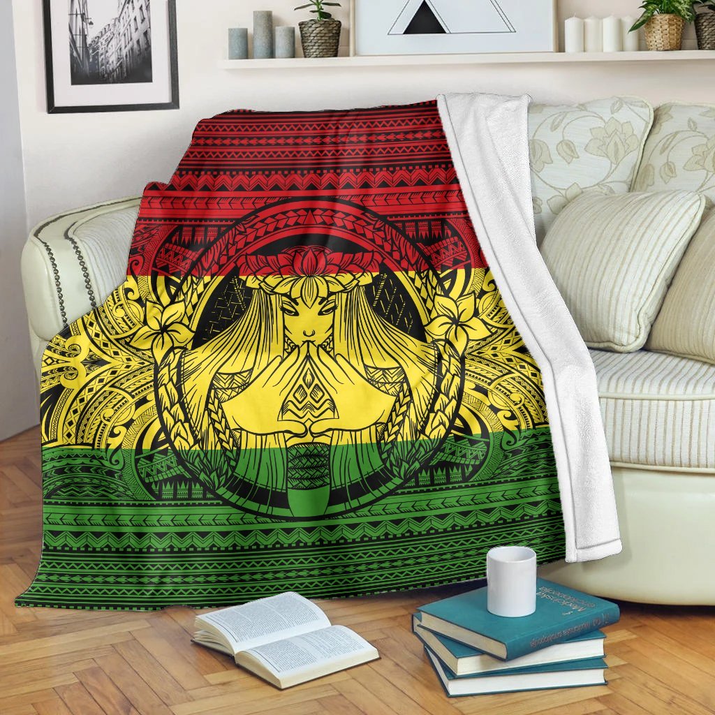 Hawaiian Map Madame Pele Mauna Kea Plumeria Polynesian Premium Blankets Reggae AH White - Polynesian Pride