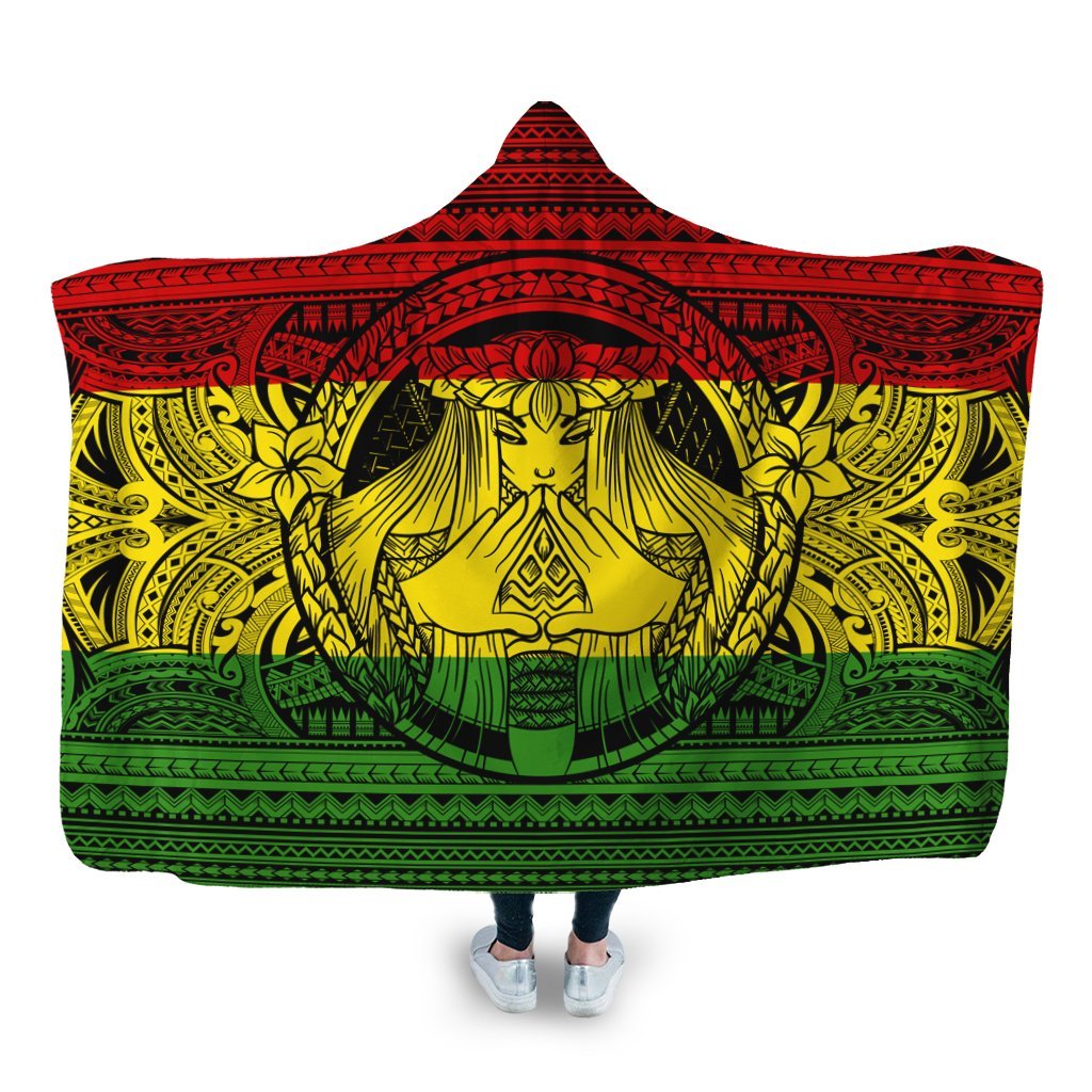 Hawaiian Map Madame Pele Mauna Kea Plumeria Polynesian Hooded Blanket Reggae AH Hooded Blanket White - Polynesian Pride