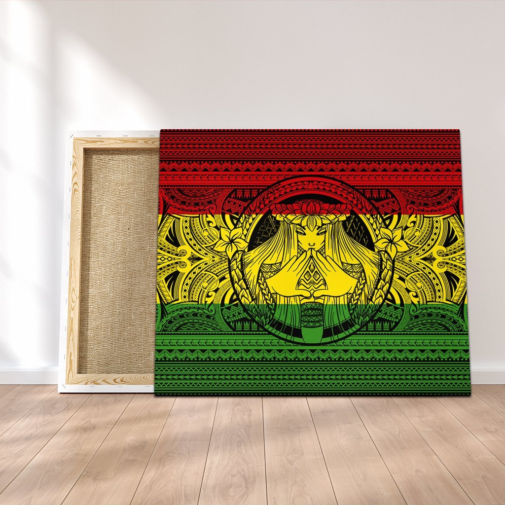 Hawaiian Map Madame Pele Mauna Kea Plumeria Polynesian Canvas Reggae AH Canvas Poly-cotton - Polynesian Pride