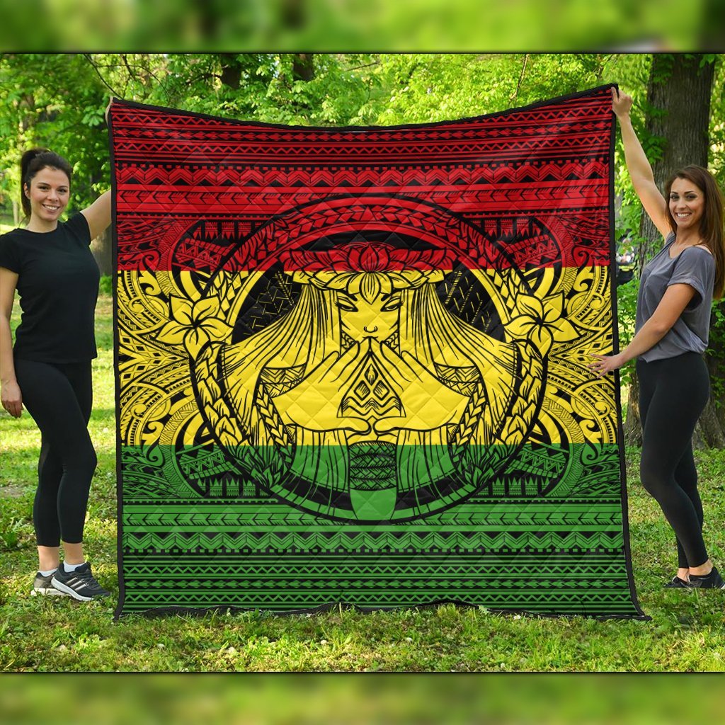 Hawaiian Map Madame Pele Mauna Kea Plumeria Polynesian Premium Quilts Reggae AH Black - Polynesian Pride