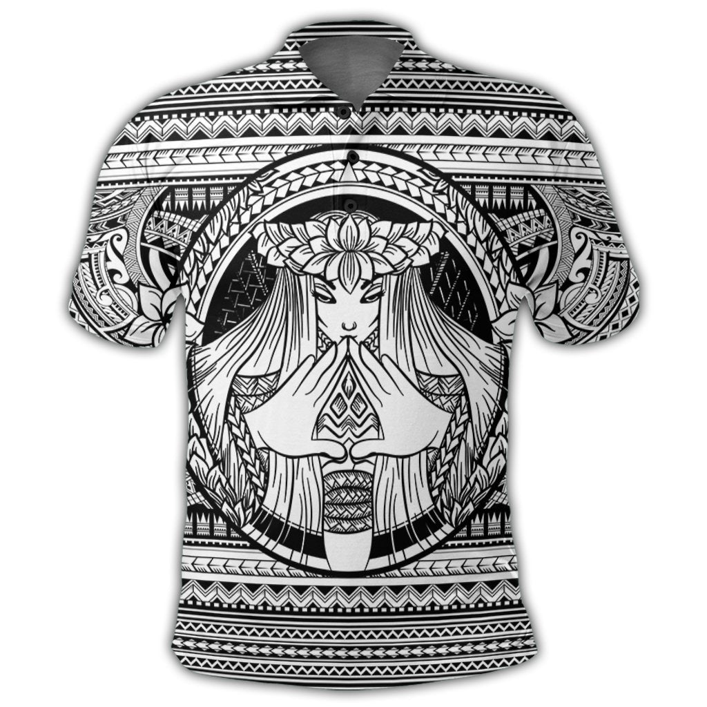 Hawaiian Map Madame Pele Mauna Kea Plumeria Polynesian Polo Shirt White - Polynesian Pride
