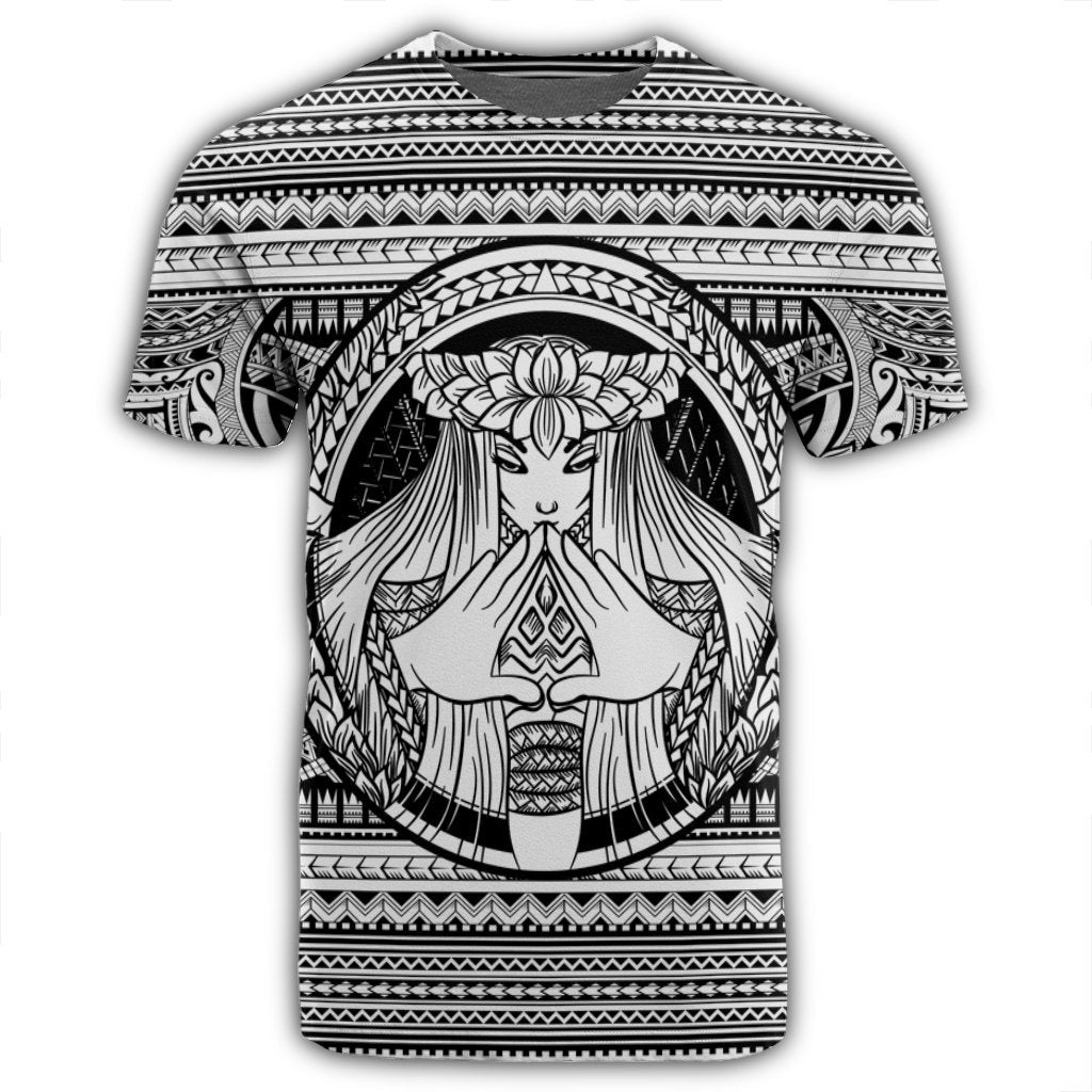 Hawaiian Map Madame Pele Mauna Kea Plumeria Polynesian T Shirt White - Polynesian Pride