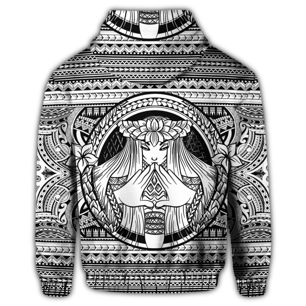 Hawaiian Map Madame Pele Mauna Kea Plumeria Polynesian Zip Hoodie White - Polynesian Pride