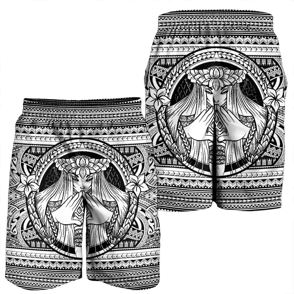 Hawaiian Map Madame Pele Mauna Kea Plumeria Polynesian Men's Shorts White AH - Polynesian Pride