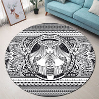 Hawaiian Map Madame Pele Mauna Kea Plumeria Polynesian Round Carpet White AH - Polynesian Pride