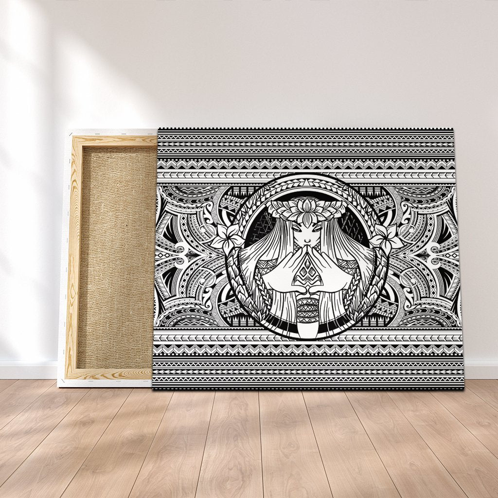 Hawaiian Map Madame Pele Mauna Kea Plumeria Polynesian Canvas White AH Canvas Poly-cotton - Polynesian Pride