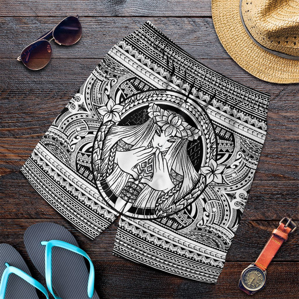 Hawaiian Map Madame Pele Mauna Kea Plumeria Polynesian Men's Shorts White AH Art - Polynesian Pride