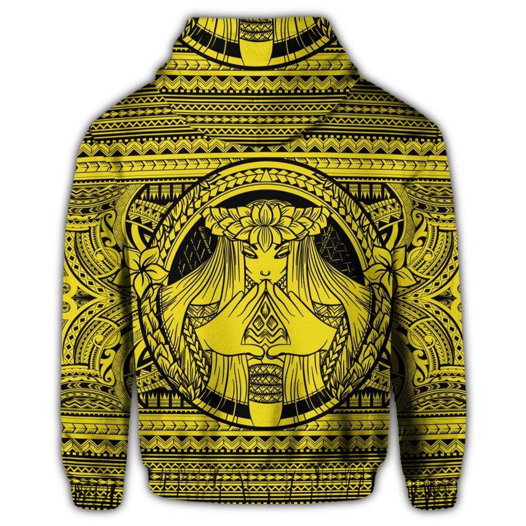 Hawaiian Map Madame Pele Mauna Kea Plumeria Polynesian Hoodie Yellow - Polynesian Pride