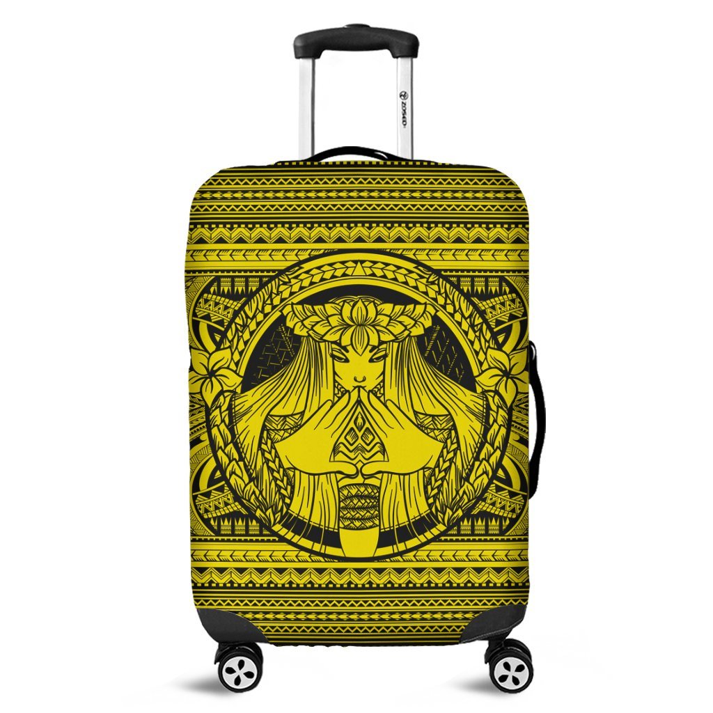 Hawaiian Map Madame Pele Mauna Kea Plumeria Polynesian Luggage Covers Yellow AH Black - Polynesian Pride