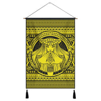 Hawaiian Map Madame Pele Mauna Kea Plumeria Polynesian Hanging Poster Yellow AH Hanging Poster Cotton And Linen - Polynesian Pride