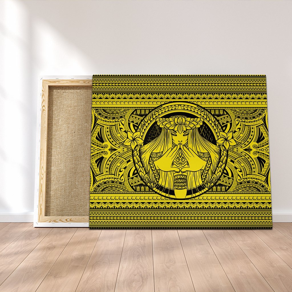 Hawaiian Map Madame Pele Mauna Kea Plumeria Polynesian Canvas Yellow AH Canvas Poly-cotton - Polynesian Pride