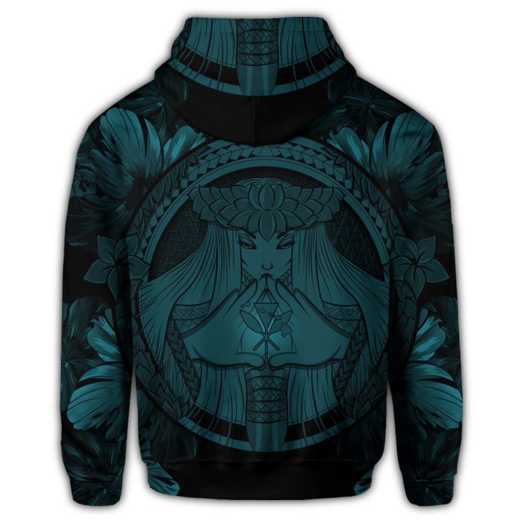 Hawaiian Map Madame Pele Polynesian Hoodie Blue - Polynesian Pride