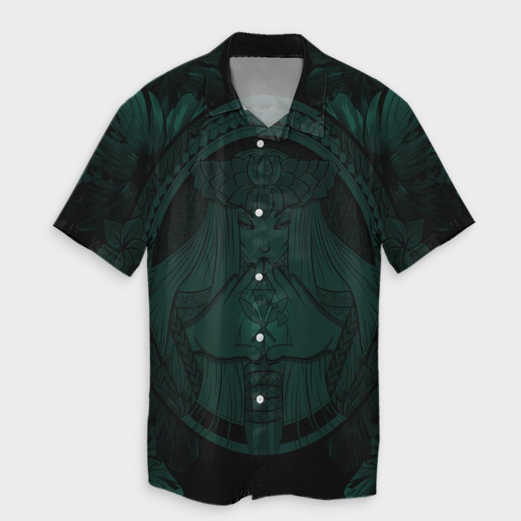 Hawaiian Map Madame Pele Polynesian Hawaiian Shirt Dark Green AH Unisex Black - Polynesian Pride