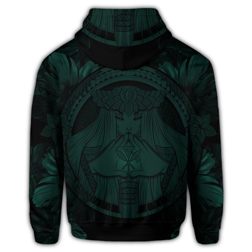 Hawaiian Map Madame Pele Polynesian Hoodie Dark Green - Polynesian Pride
