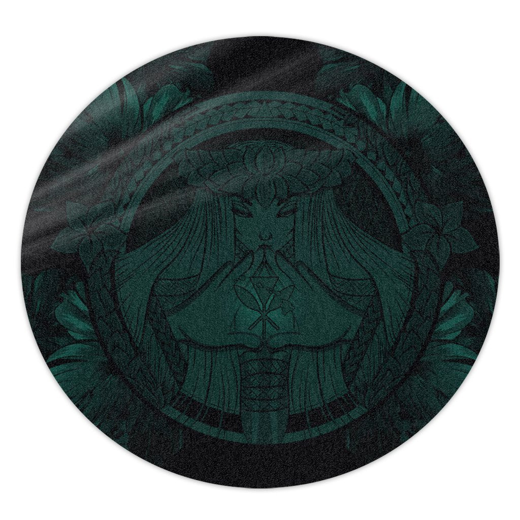 Hawaiian Map Madame Pele Polynesian Round Carpet Dark Green AH Round Carpet Luxurious Plush - Polynesian Pride