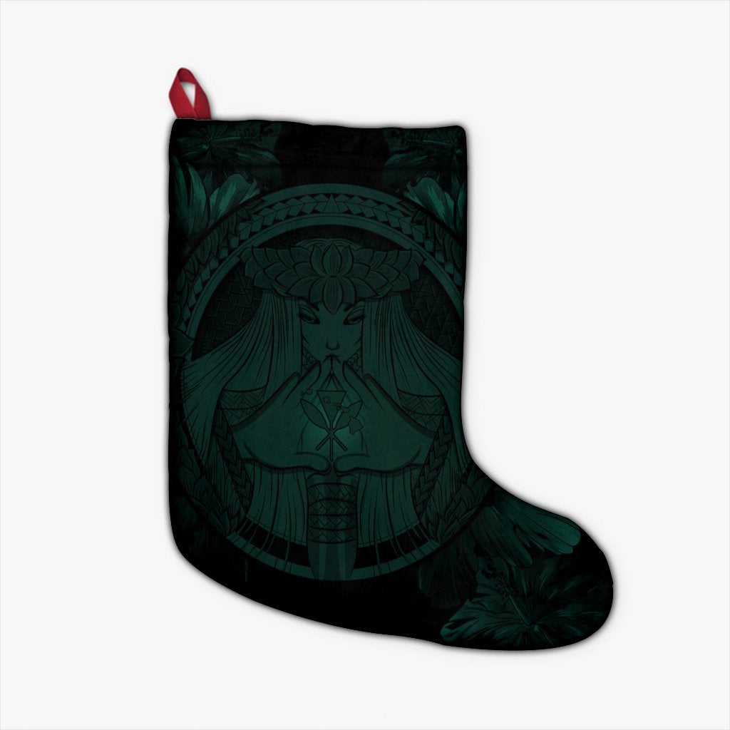 Hawaiian Map Madame Pele Polynesian Christmas Stocking Dark Green AH Christmas Stocking 26 X 42 cm Black - Polynesian Pride