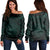 Hawaiian Map Madame Pele Polynesian Women's Off Shoulder Sweater Dark Green AH Black - Polynesian Pride