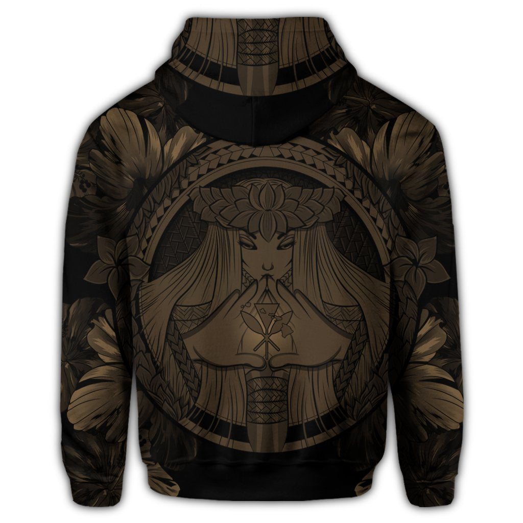 Hawaiian Map Madame Pele Polynesian Zip Hoodie Gold - Polynesian Pride
