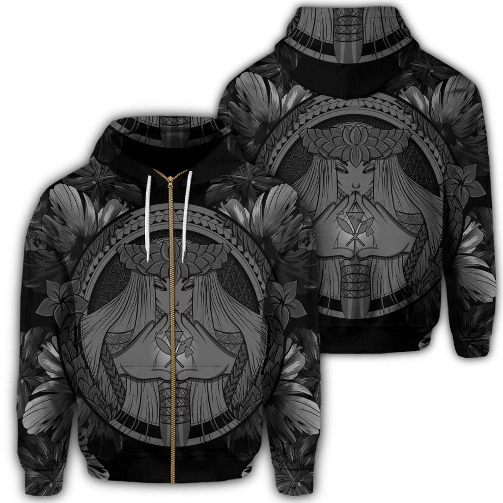 Hawaiian Map Madame Pele Polynesian Zip Hoodie Gray Unisex Art - Polynesian Pride