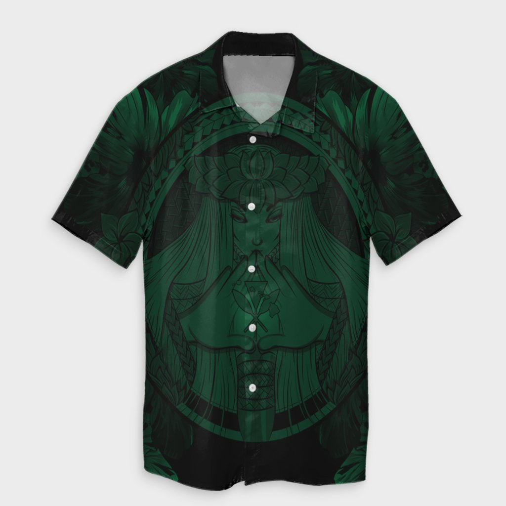 Hawaiian Map Madame Pele Polynesian Hawaiian Shirt Green AH Unisex Black - Polynesian Pride