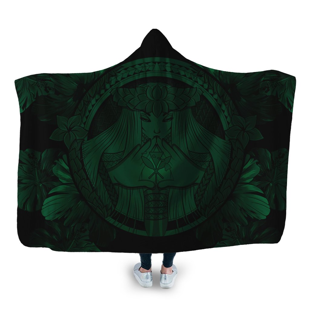 Hawaiian Map Madame Pele Polynesian Hooded Blanket Green AH Hooded Blanket White - Polynesian Pride