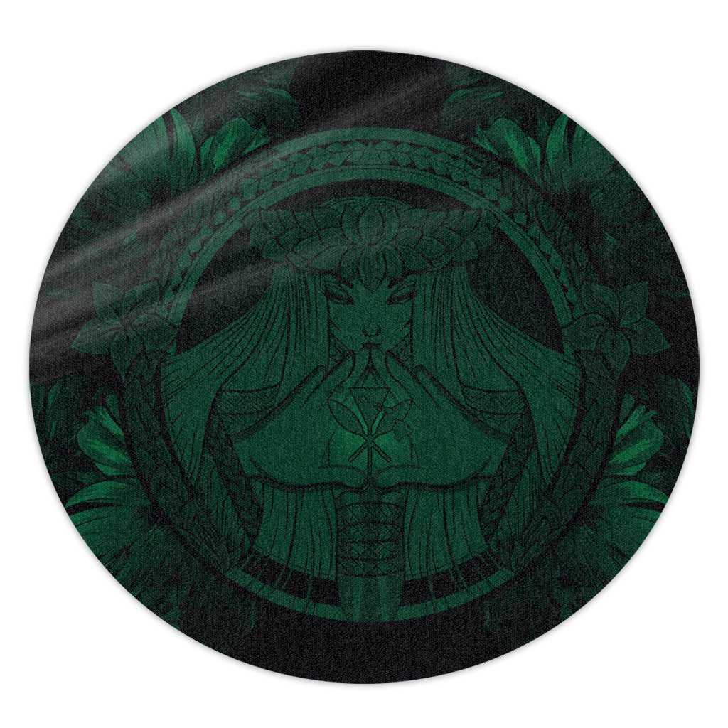 Hawaiian Map Madame Pele Polynesian Round Carpet Green AH Round Carpet Luxurious Plush - Polynesian Pride