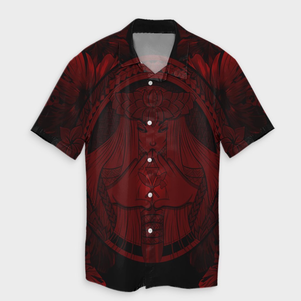 Hawaiian Map Madame Pele Polynesian Hawaiian Shirt Red AH Unisex Black - Polynesian Pride