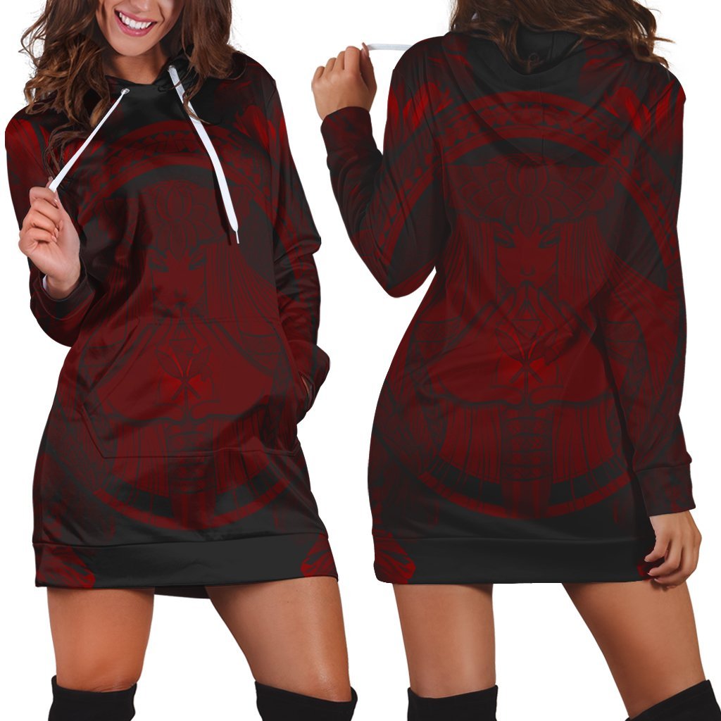 Hawaiian Map Madame Pele Polynesian Hoodie Dress Red AH Black - Polynesian Pride