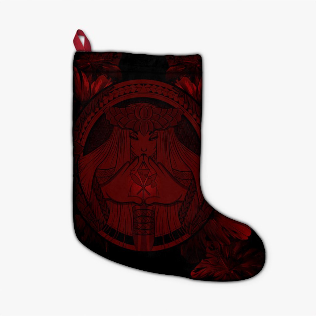 Hawaiian Map Madame Pele Polynesian Christmas Stocking Red AH Christmas Stocking 26 X 42 cm Black - Polynesian Pride