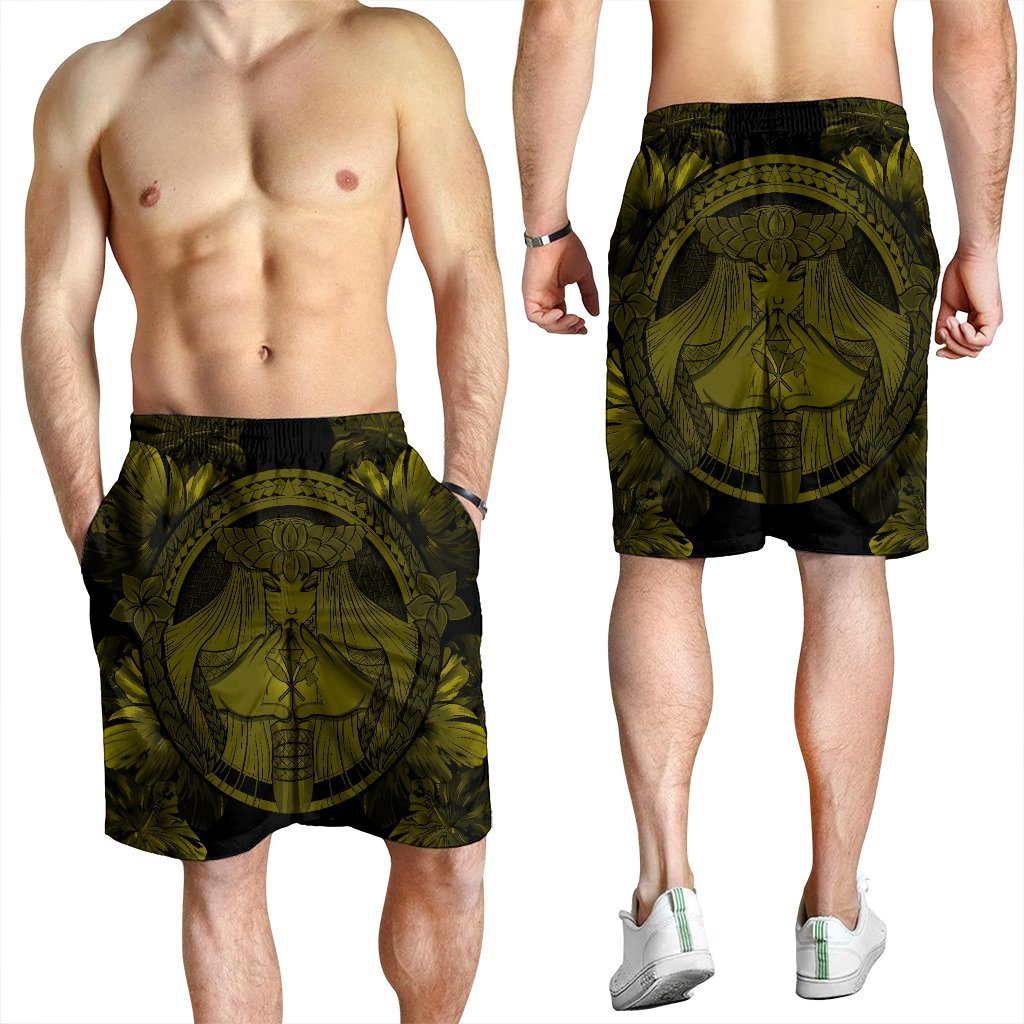 Hawaiian Map Madame Pele Polynesian Men's Shorts Yellow AH - Polynesian Pride
