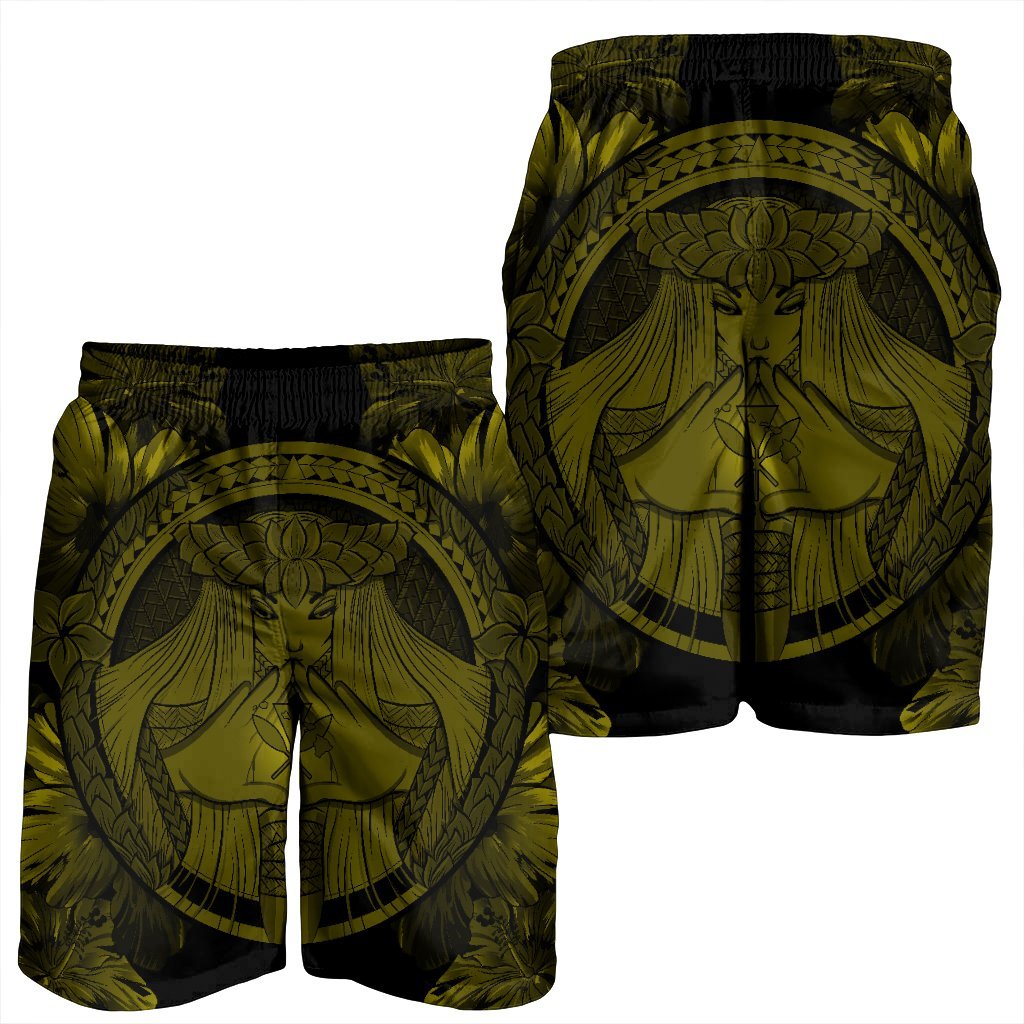 Hawaiian Map Madame Pele Polynesian Men's Shorts Yellow AH - Polynesian Pride