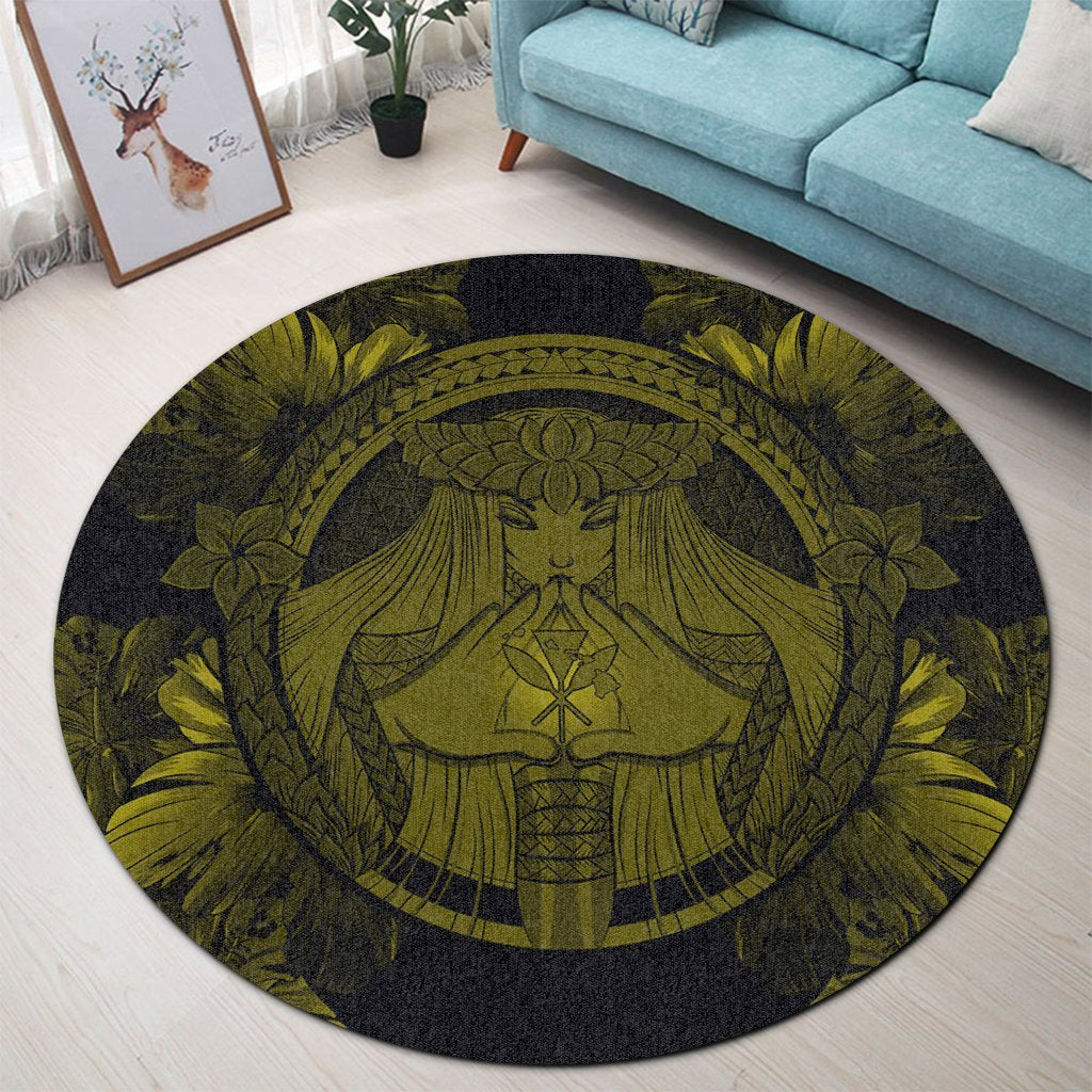 Hawaiian Map Madame Pele Polynesian Round Carpet Yellow AH - Polynesian Pride