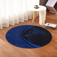 Hawaiian Map Manta Ray Blue Polynesian Round Carpet - AH - Polynesian Pride